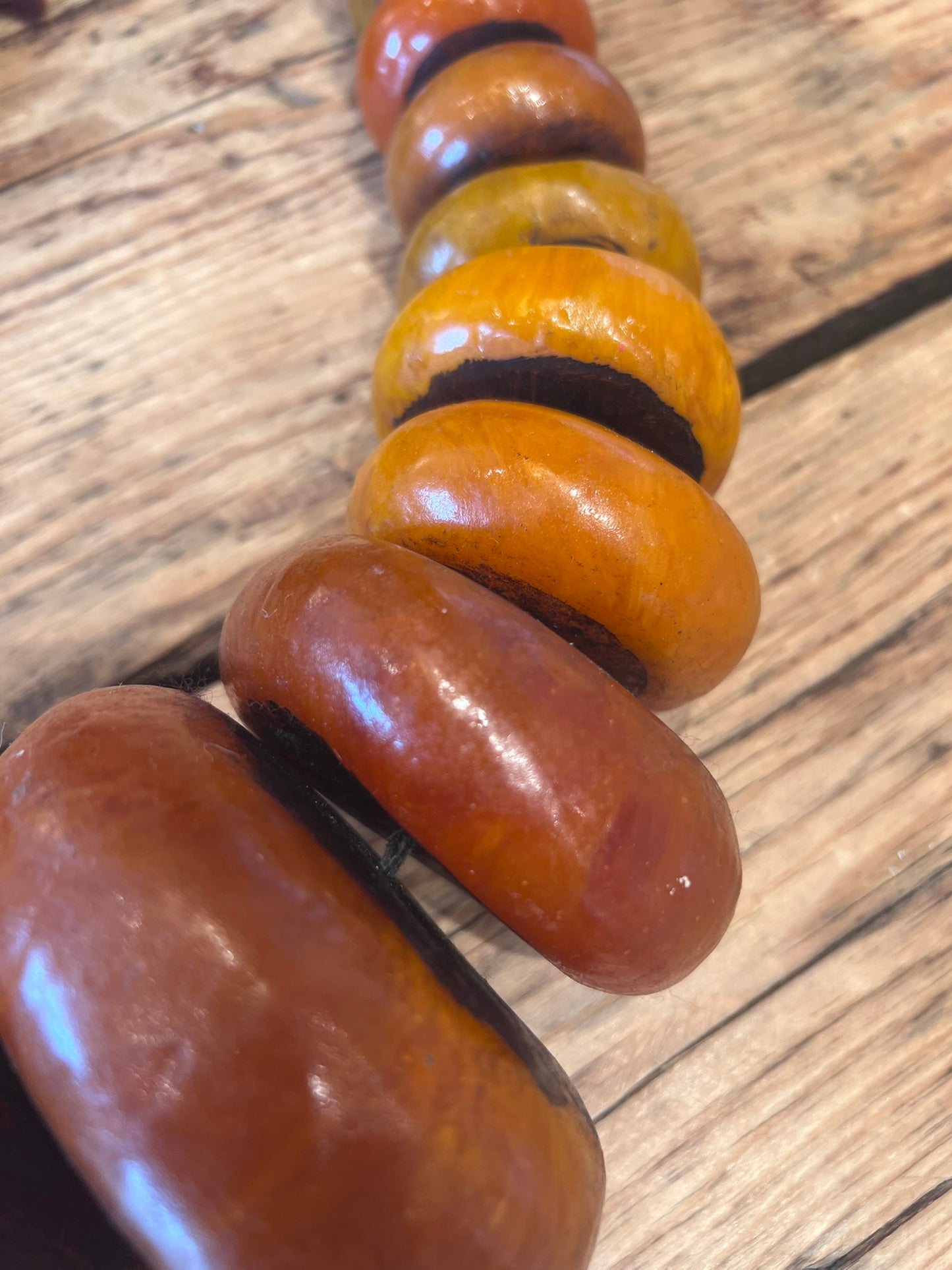 Vintage Bedouin Ceramic Bead Strand – Large Amber & Ochre Tribal Bead Necklace