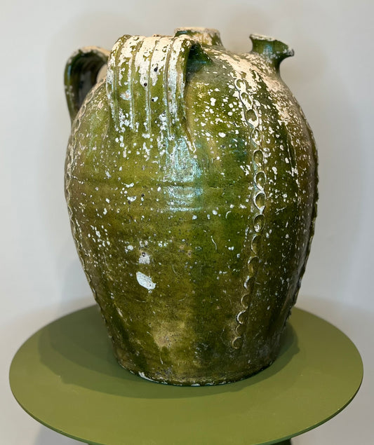 19th Century French Green Glazed Terracotta Urn – Antique Rustic Vessel
