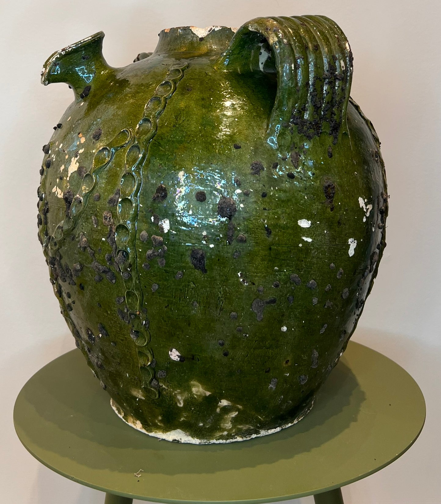 19th Century French Green Glazed Terracotta Urn – Antique Rustic Vessel