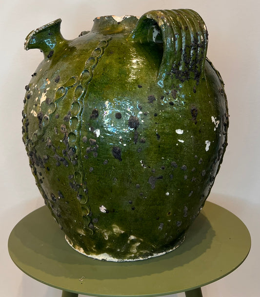 19th Century French Green Glazed Terracotta Urn – Antique Rustic Vessel