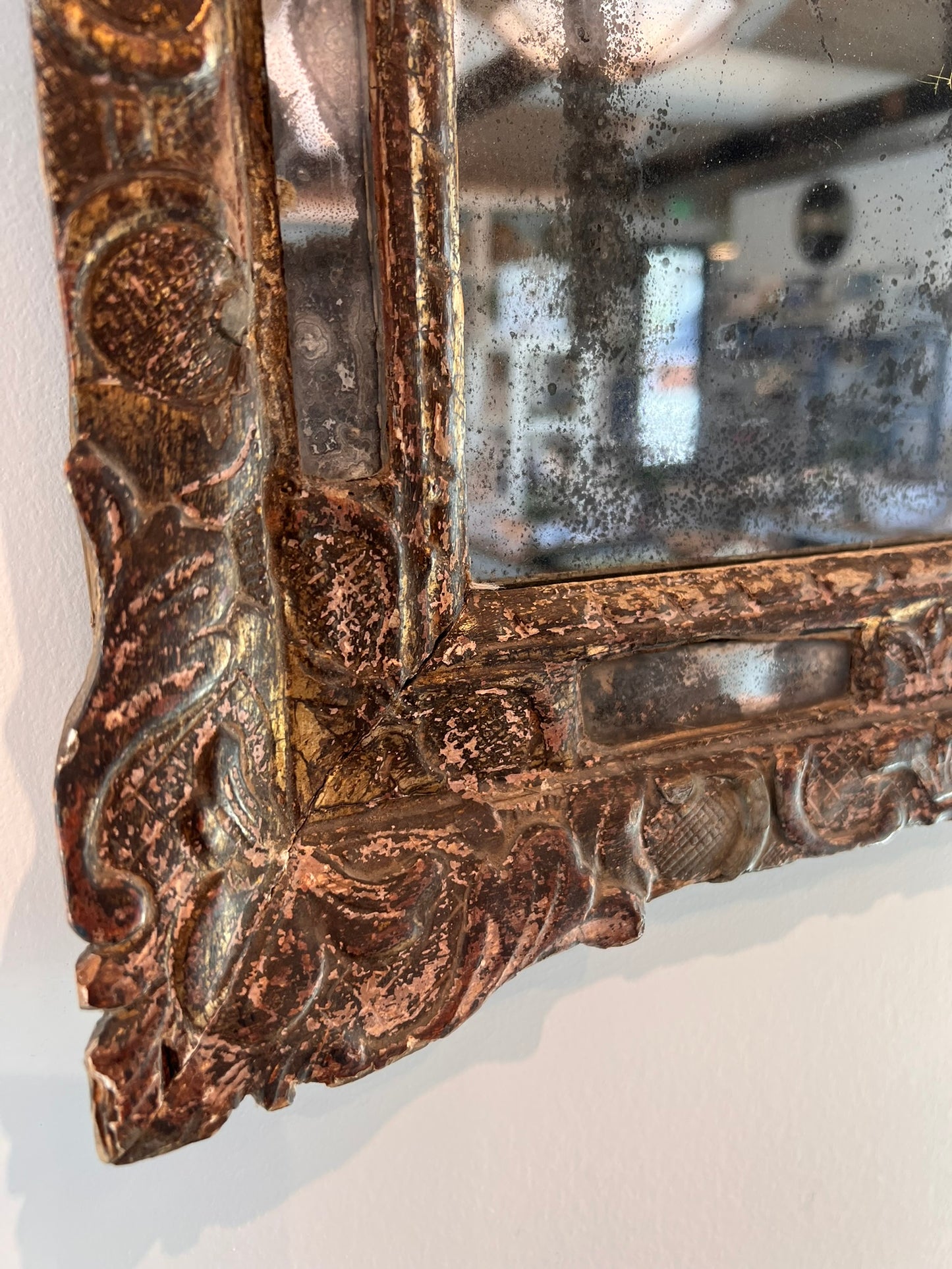 Antique French Mirror with Distressed Mercury Glass