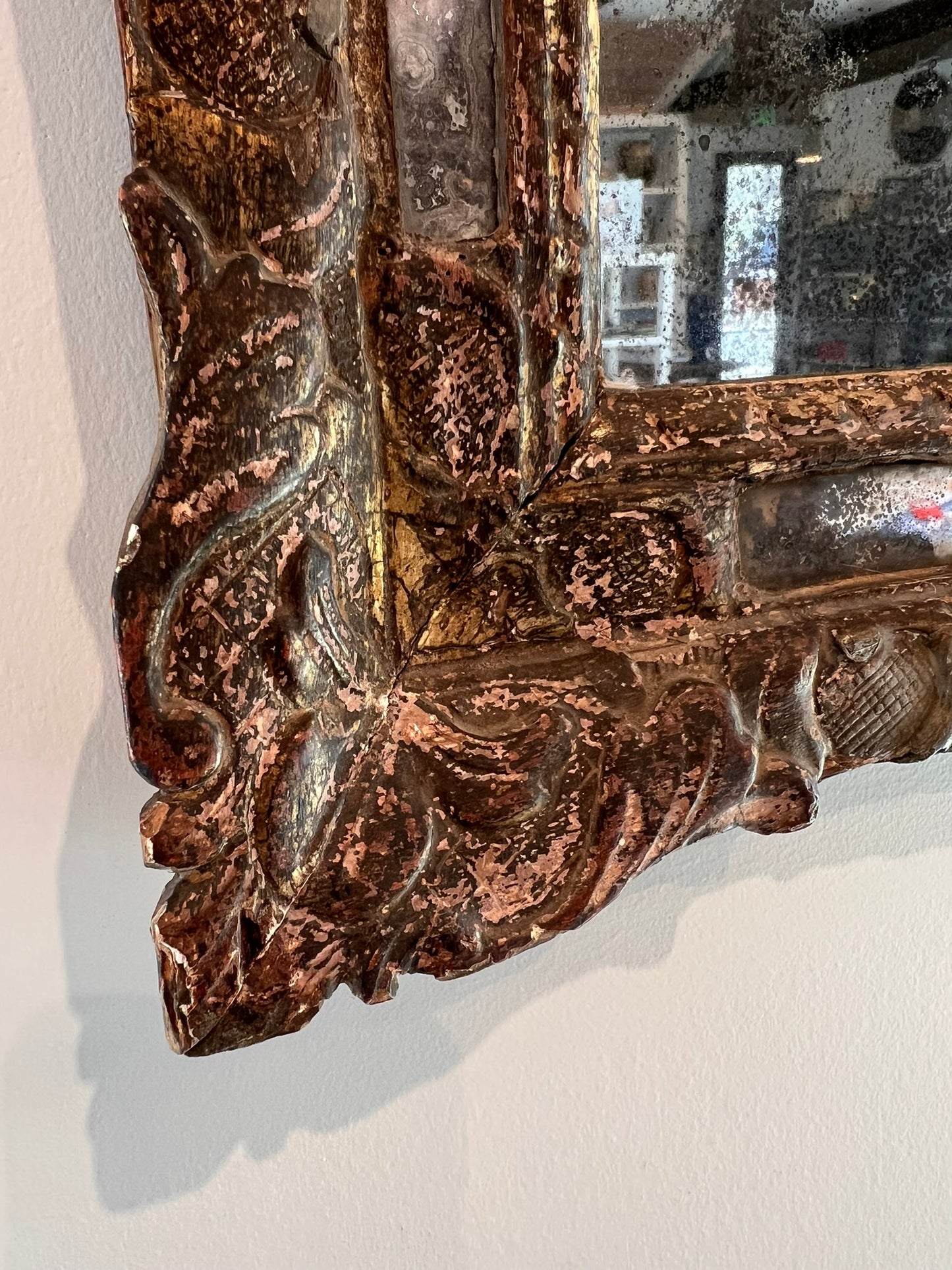 Antique French Mirror with Distressed Mercury Glass