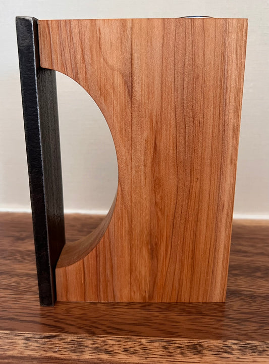 Maple Wood & Reclaimed Steel Vase, Modern Sculptural Design