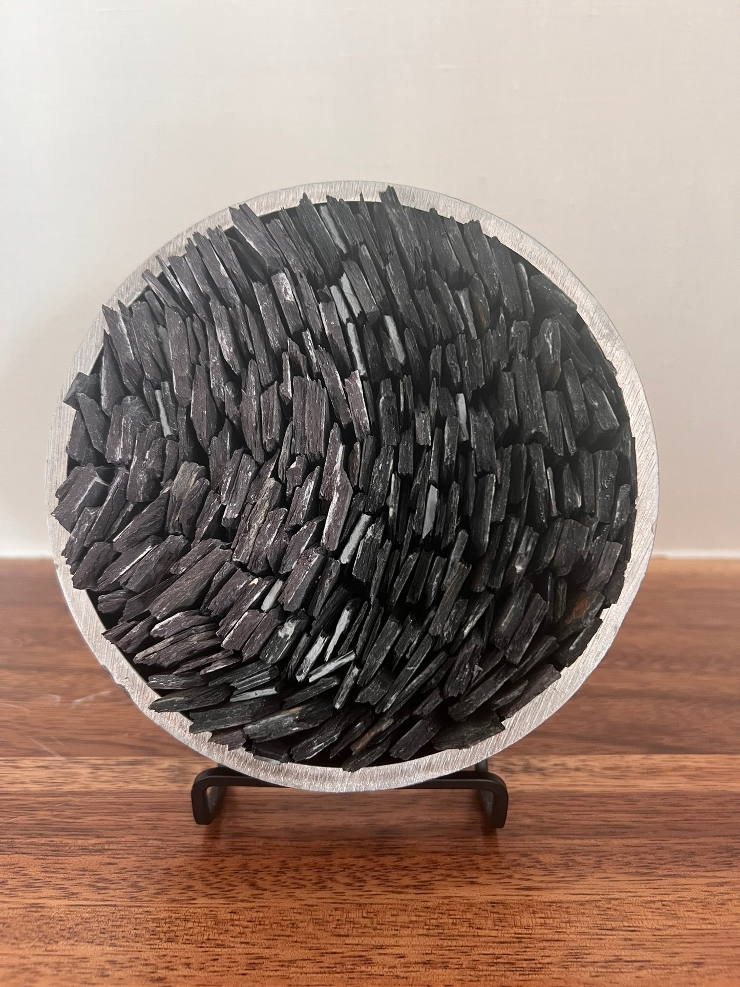Slate, Steel & White Oak Wall Art – Sculptural Mixed Material Disc