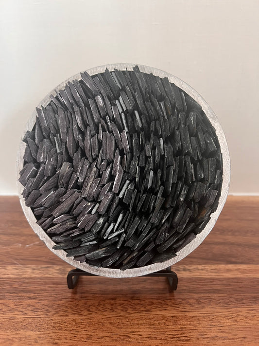Slate, Steel & White Oak Wall Art – Sculptural Mixed Material Disc
