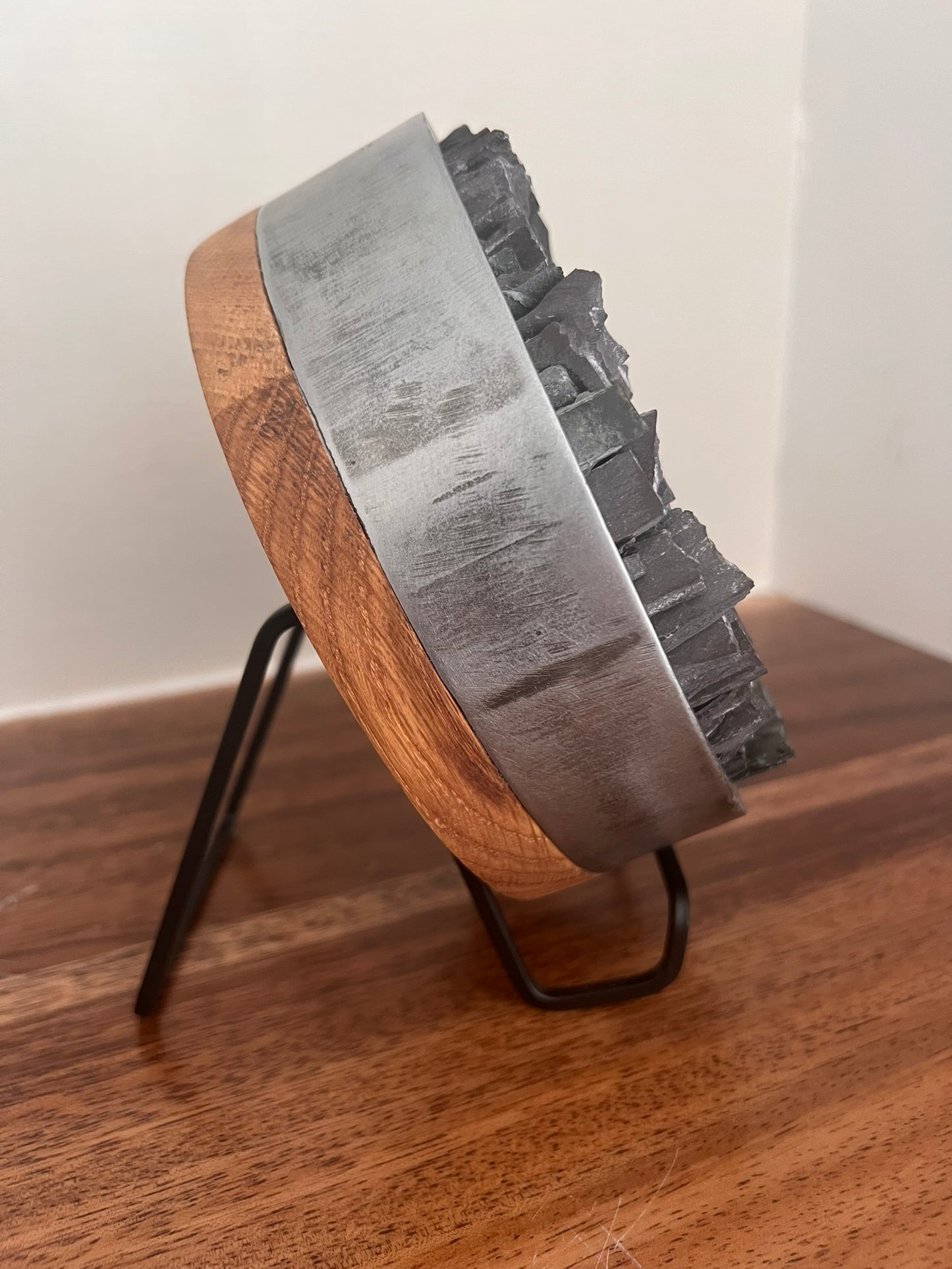 Slate, Steel & White Oak Wall Art – Sculptural Mixed Material Disc