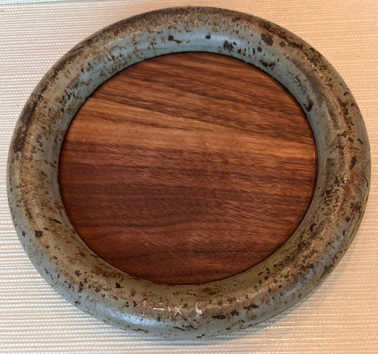 Industrial Steel Lifting Ring & Walnut Catchall Tray