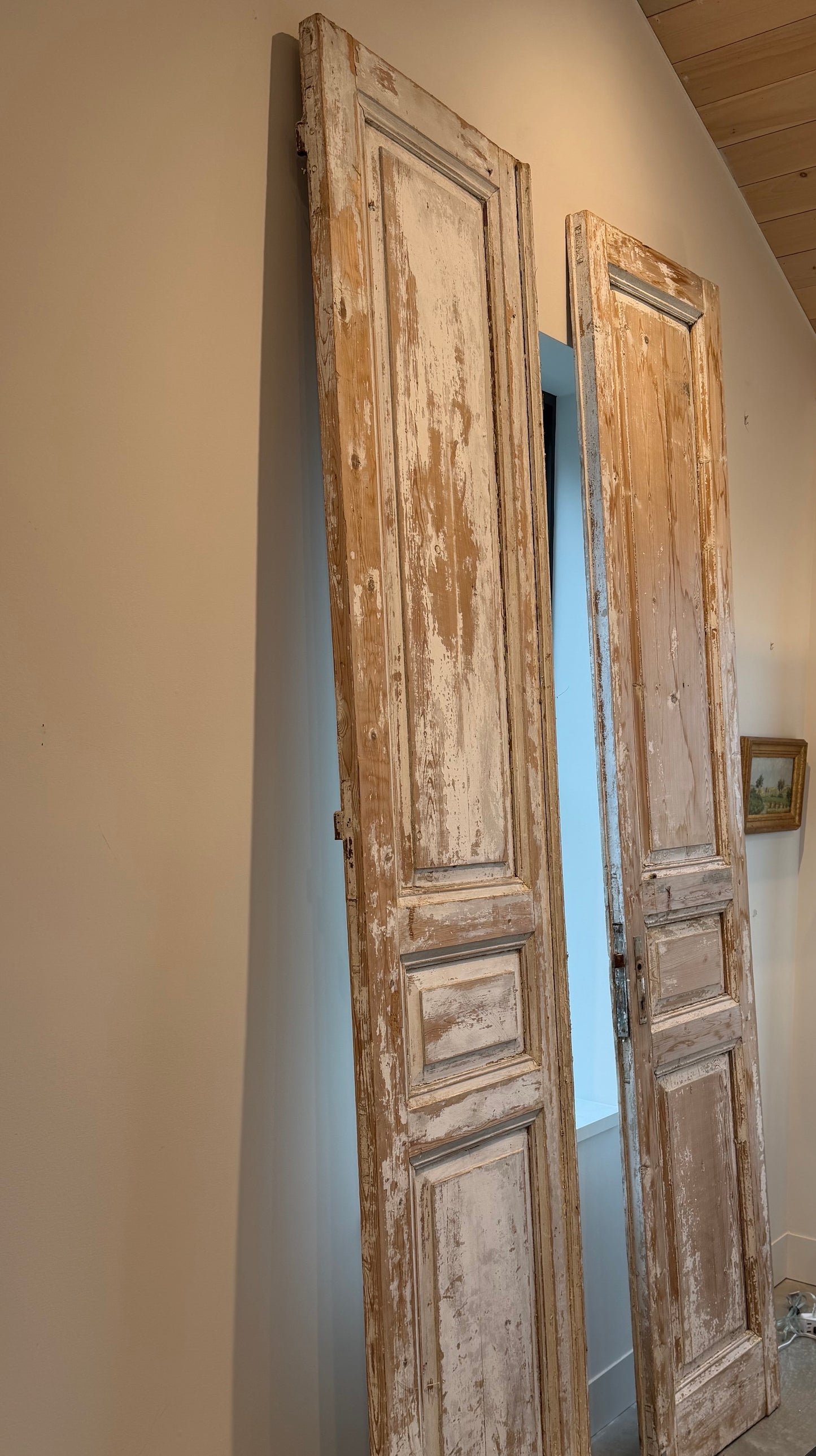 Pair of Antique Wooden Doors – Distressed Painted Finish