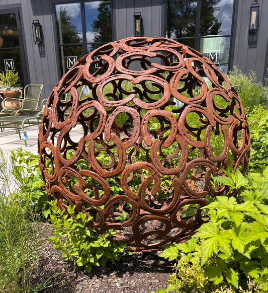 Large Handcrafted Horseshoe Garden Sphere Sculpture