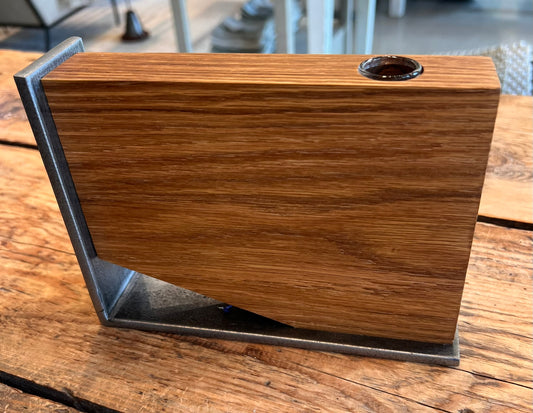 Steel & White Oak Vase, Modern Industrial Sculptural Vase