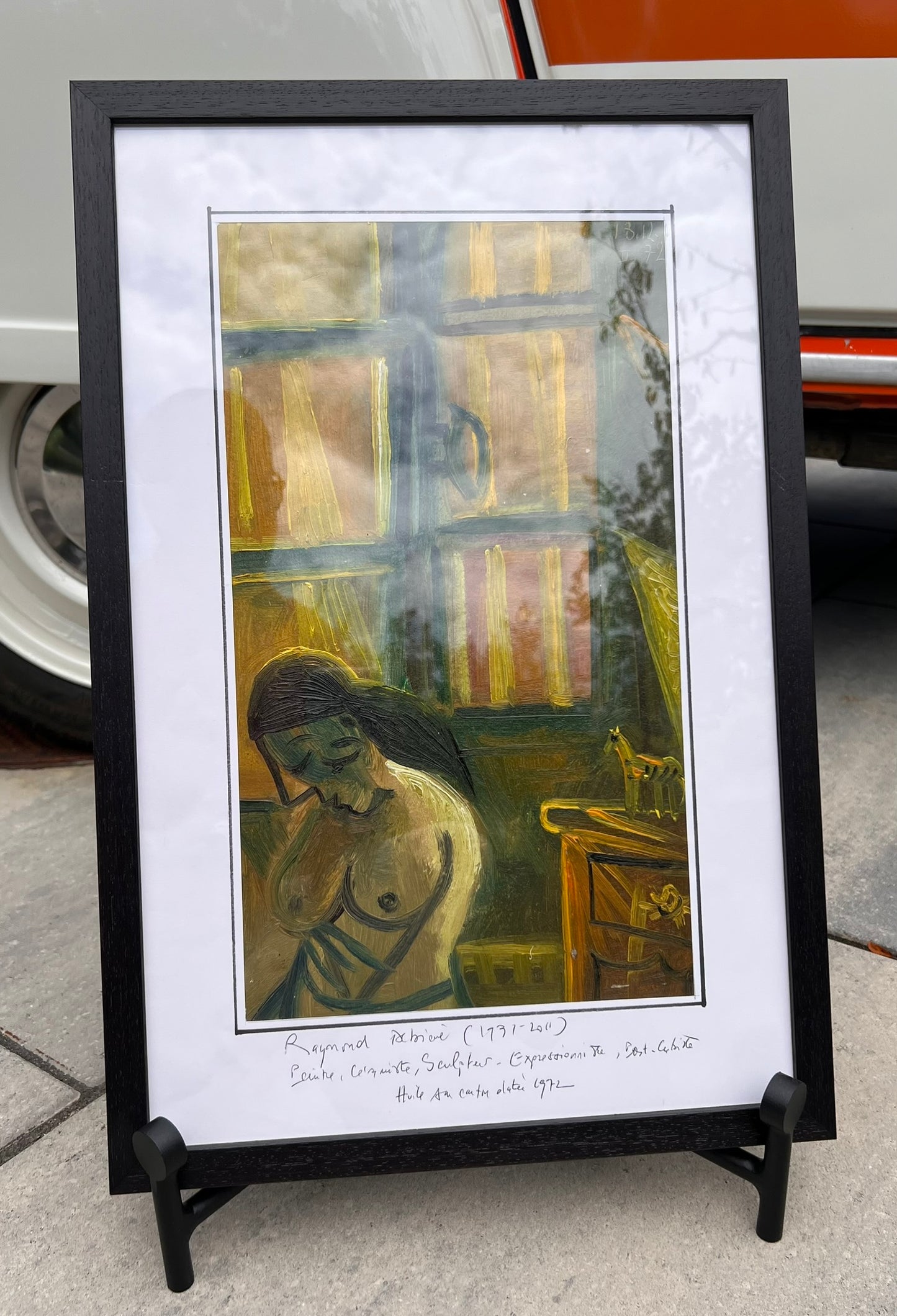 Raymond Debiève Nude by Window (1972) – Framed Oil on Canvas Board, 14" x 22"