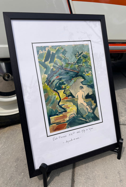 École Française (French School), 1954 Original Nude Landscape, 13" x 19"