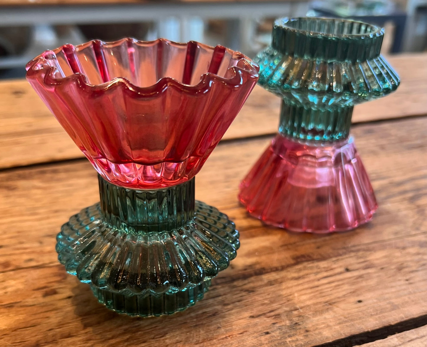 PD-16G - Green/Rose Flower Flip Candle / Tealight Holder
