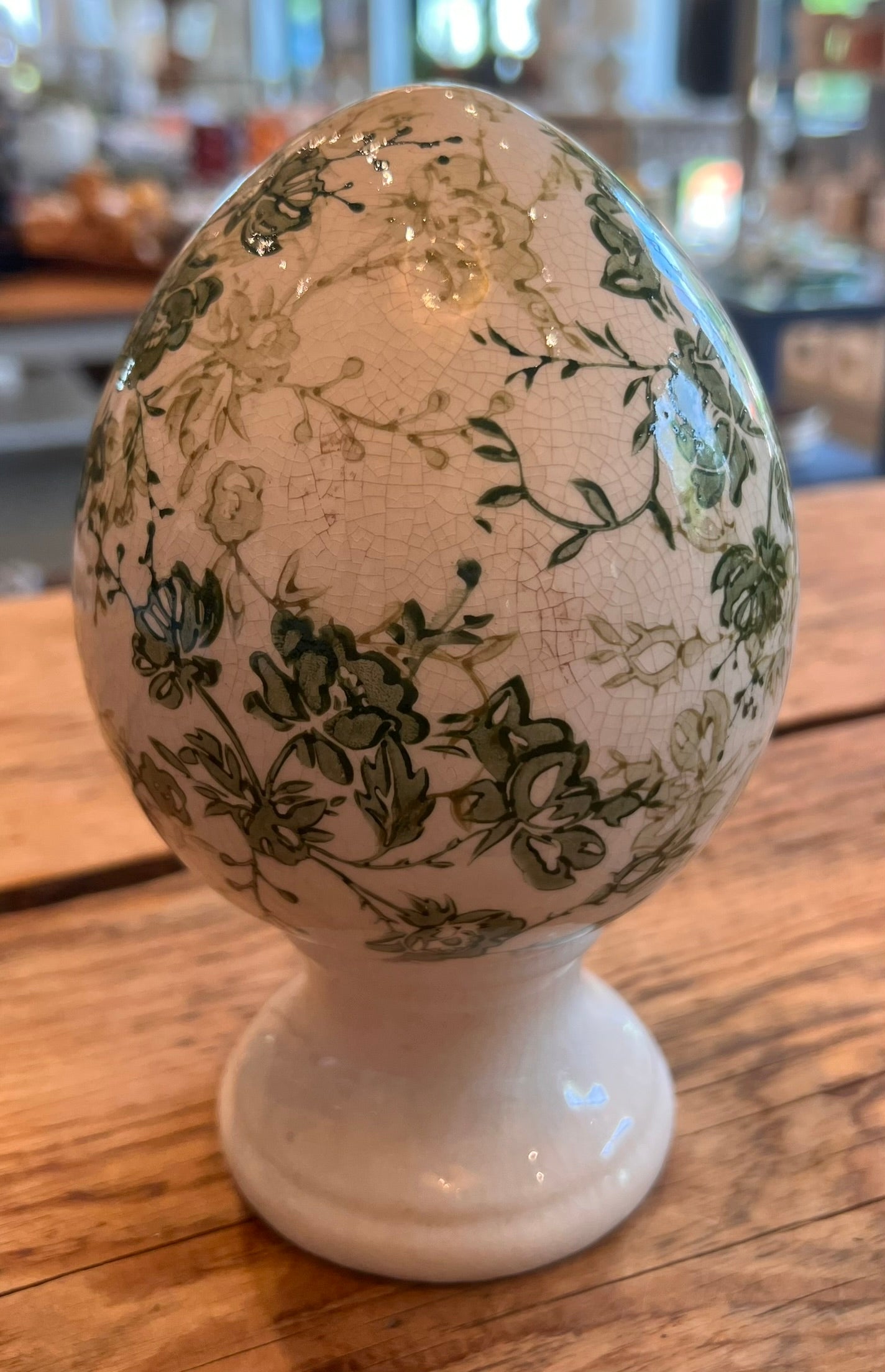 Small Ceramic White/Green Egg