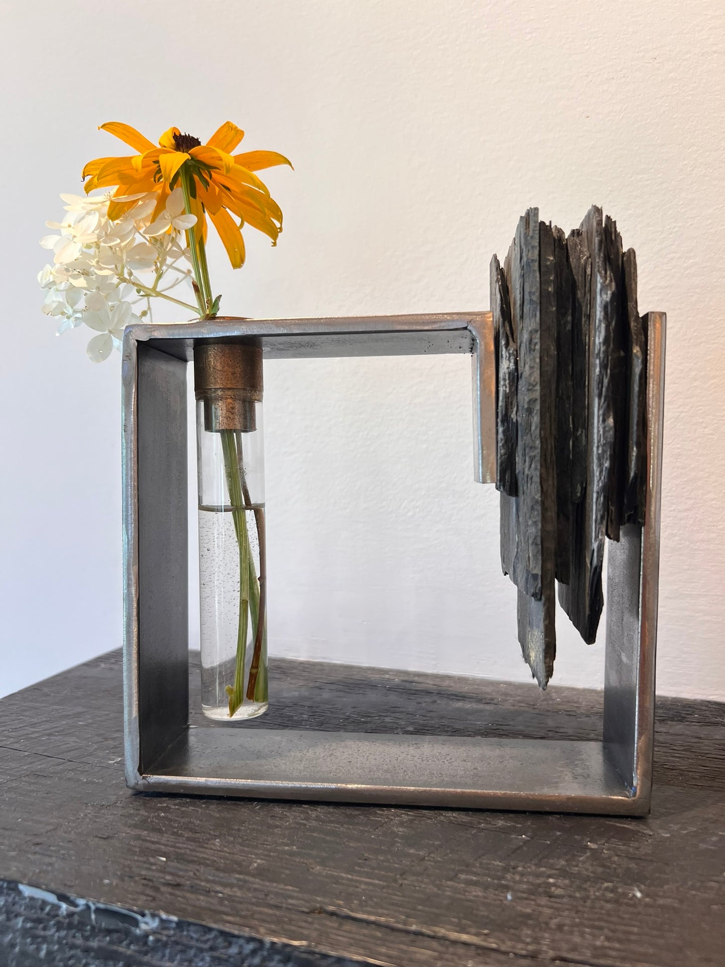 Bob Grosse - Steel & Slate, Modern Industrial Sculptural Vase