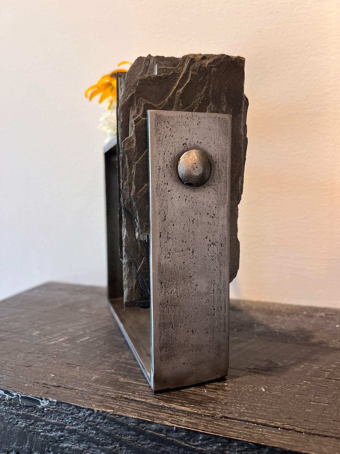 Bob Grosse - Steel & Slate, Modern Industrial Sculptural Vase