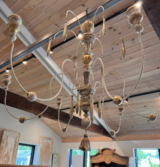 Antique French Painted Iron & Gilt Chandelier, 19th Century