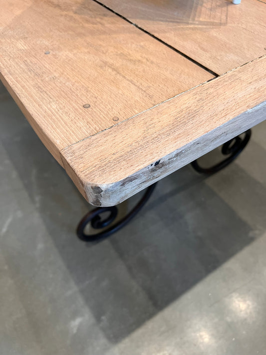 Antique Oak Table with Black Metal Scroll Legs, circa 1900
