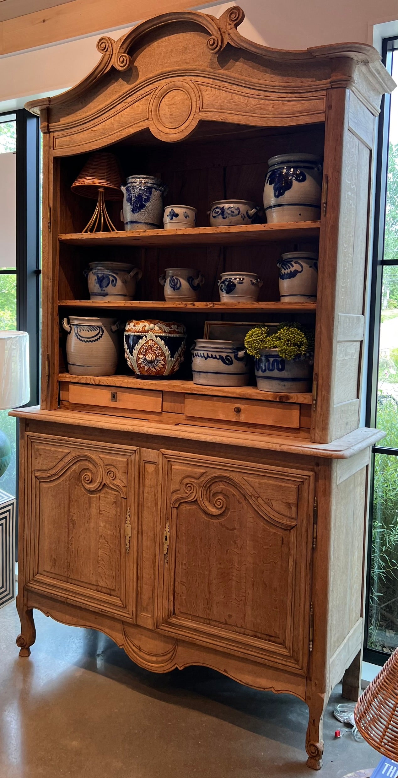 Antique French Carved Oak Buffet Hutch, 19th Century