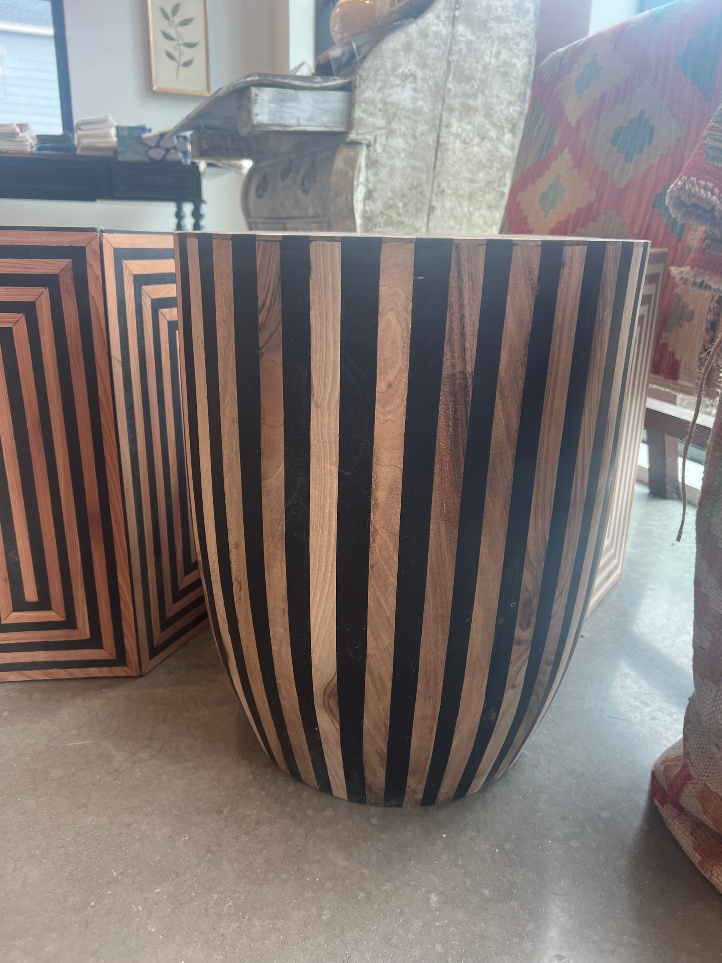 Moroccan Side Table - Wood with Stripes