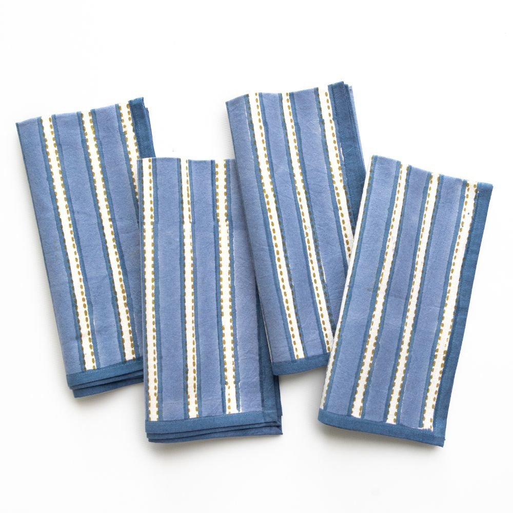 Pomegranate Dotted Stripe Blue Napkin - set of 4