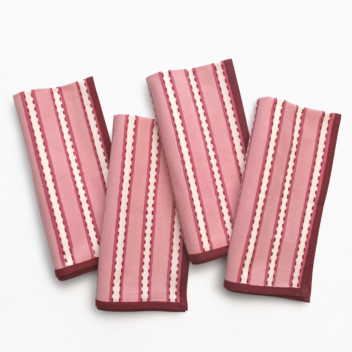 Pomegranate Dotted Stripe Rose Napkin - set of 4