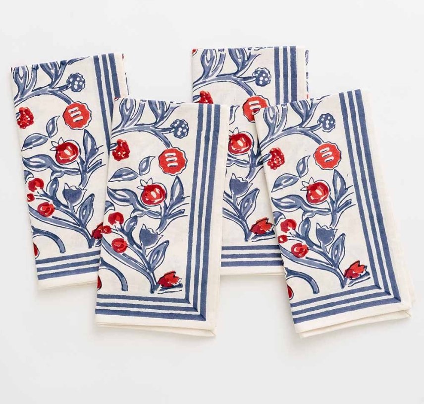 Pomegranate Emma Red & Blue Napkin - set of 4