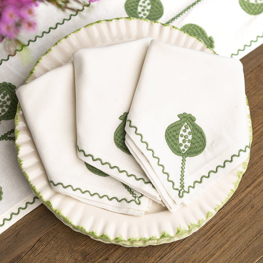Pomegranate Crewel Green Napkin - set of 4