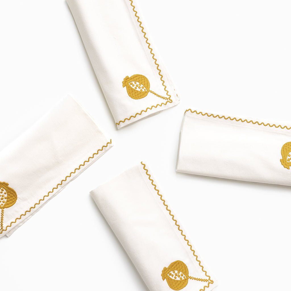 Pomegranate Crewel Ochre Napkin - set of 4