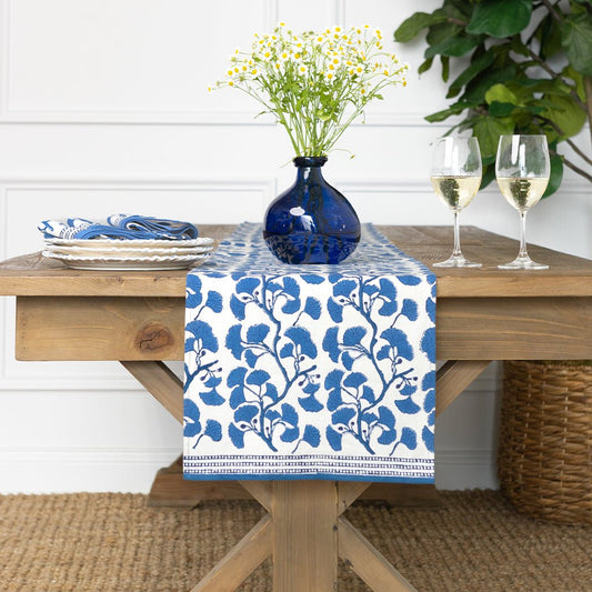 Pomegranate Ginkgo Blue Table Runner