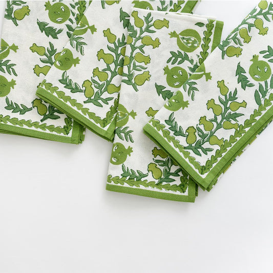 Pomegranate Pom Bells Green Napkin - set of 4