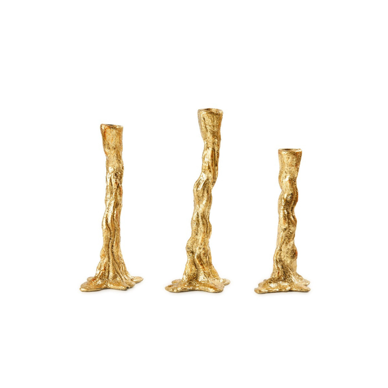 Branch Set of 3 Candlesticks, Gold Leaf