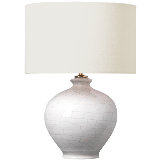 Gaios 13" Cordless Accent Lamp in Crackled Ivory with Linen Shade