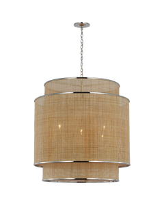 Linley Extra Large Hanging Shade in Soft Brass and Natural Rattan Caning