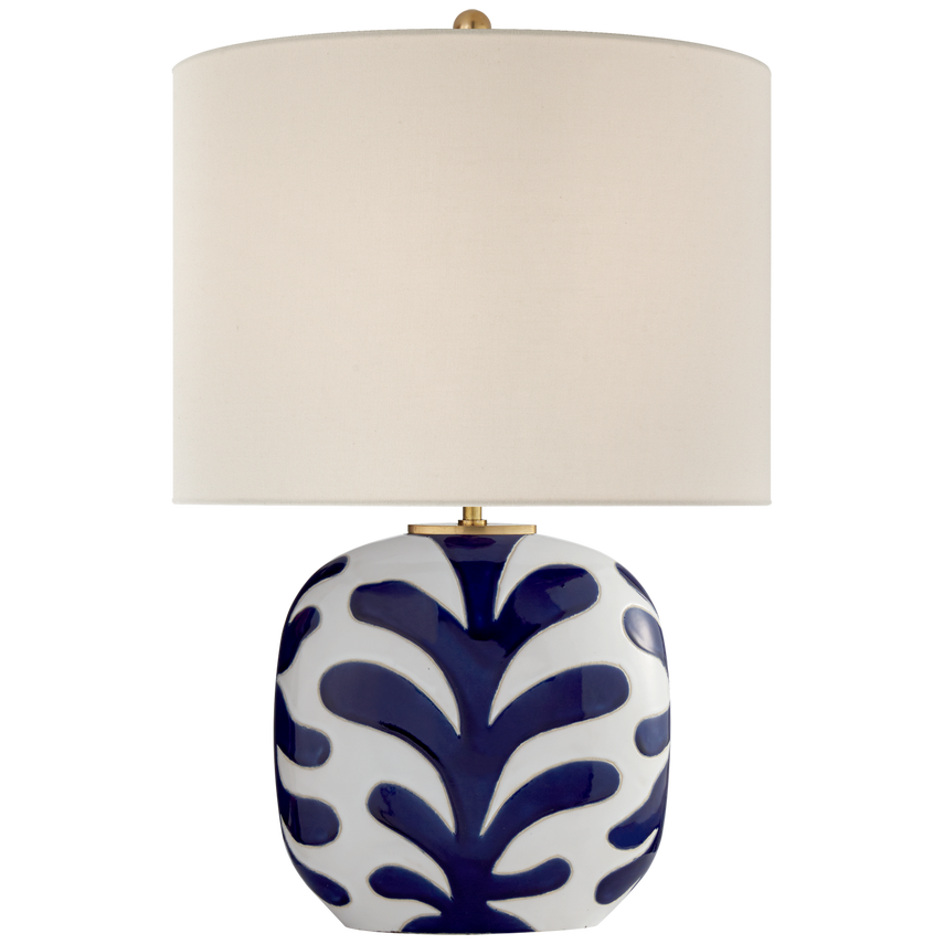 Parkwood Medium Table Lamp in New White and Cobalt with Linen Shade