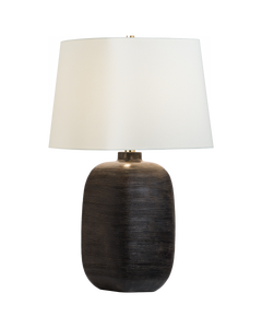 Pemba Large Combed Table Lamp in Chimney Black with Linen Shade